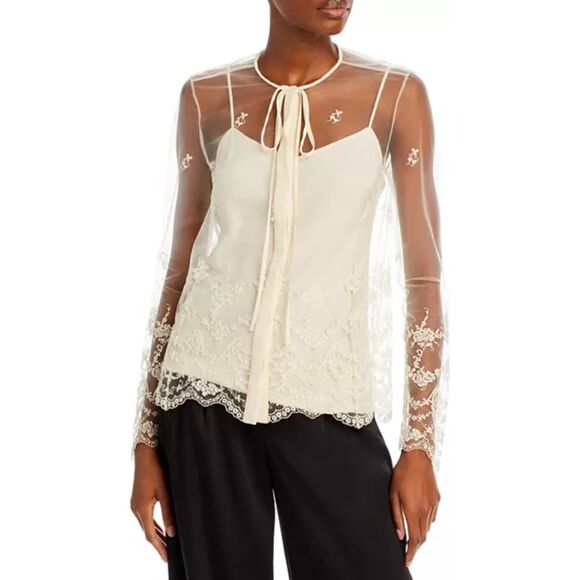 Jason Wu Collection Embroidered Tulle Top in Flax NWT Size 14 - Picture 1 of 7